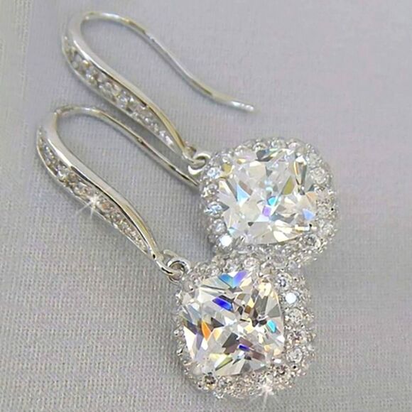 Cubic Zirconia Hanging Drop Dangle Ear Hook Earrings - Picture 1 of 4